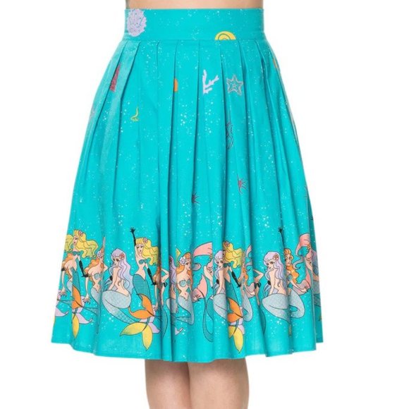 Dancing Days Dresses & Skirts - 60'S RETRO VINTAGE MERMAID PRINT PLEATED PRINT MIDI TURQUOISE BLUE SKIRT
